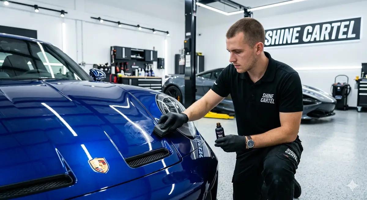 Detailing bay with a clean car