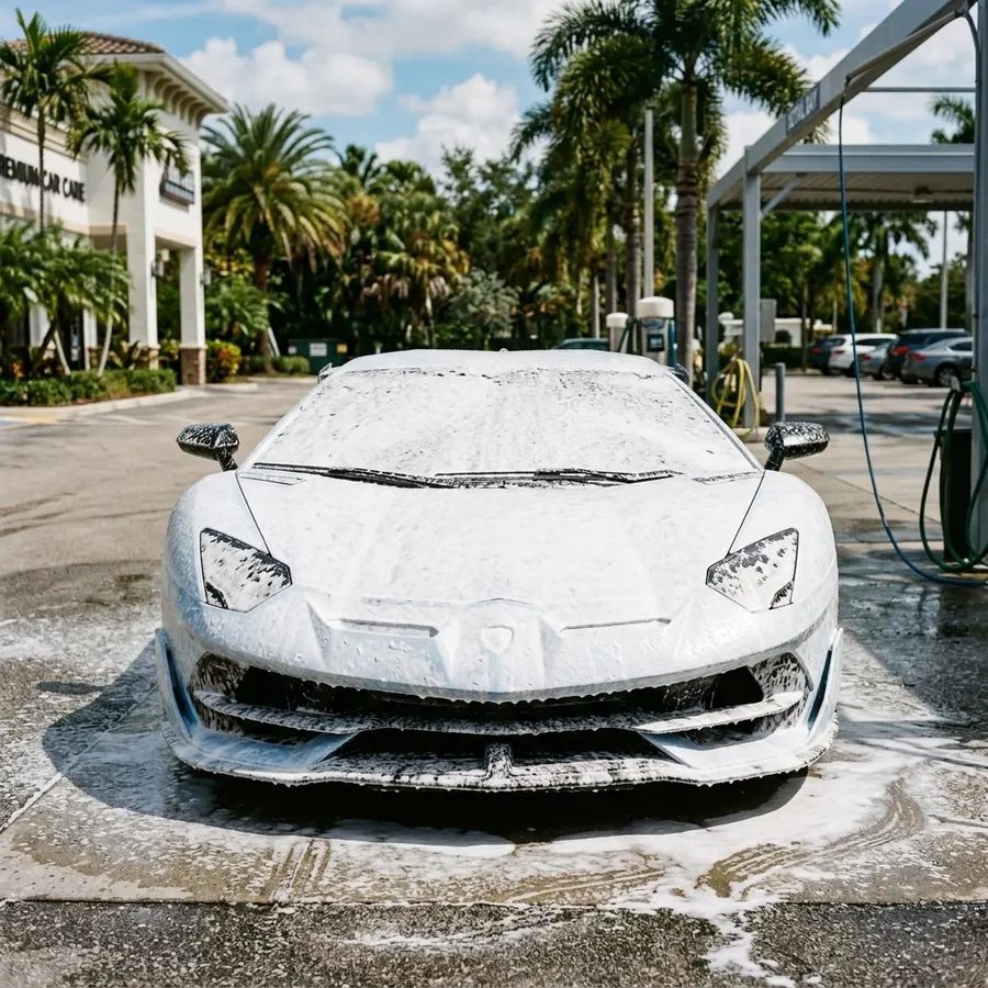 Foam wash during a mobile detail